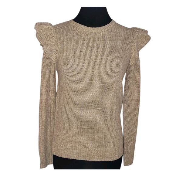 Time and Tru Flutter Sleeve Crewneck Sweater Tan Women’s Small NWT Long Sleeve - Picture 3 of 9